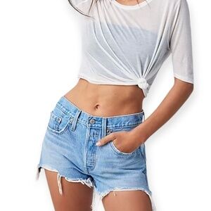LEVIS 501 Blue Distressed Ripped Highwaisted Shorts SZ 29 Like NEW